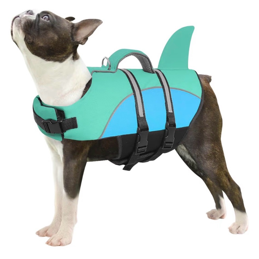 Teal and Blue Dog Life Jacket with Shark Fin - Heart to Tail